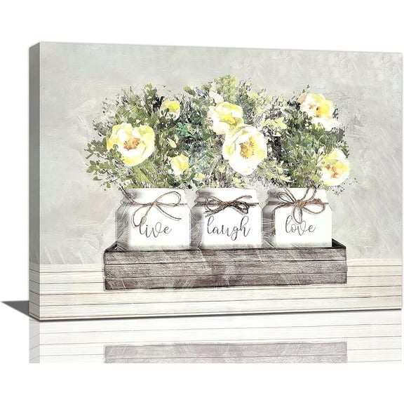 Flower Wall Art Live Laugh Love Bathroom Pictures Wall Decor Rustic Floral Canvas Prints Framed Artwork Paintings Home Office Decorations for Bathroom Kitchen Bedroom Living Room 16"x12"
