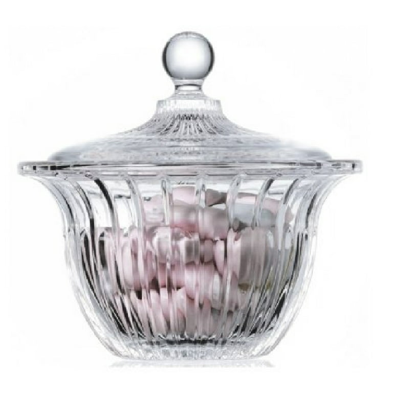 Crystalia Decorative Glass Candy Jar with Lid, Crystal Cut Small