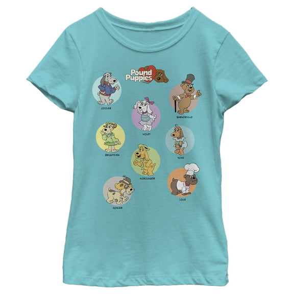Girl's Pound Puppies Character Portraits  Graphic Tee Tahiti Blue Large