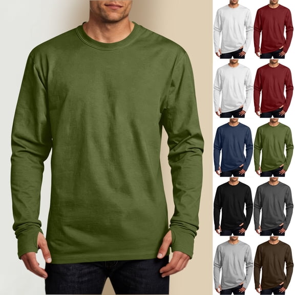 SHTXOZHI Men's Long Sleeve Shirts Solid Color Crew Neck Sport Tops Sun Protection Casual Fall Winter Layering Tee Shirts