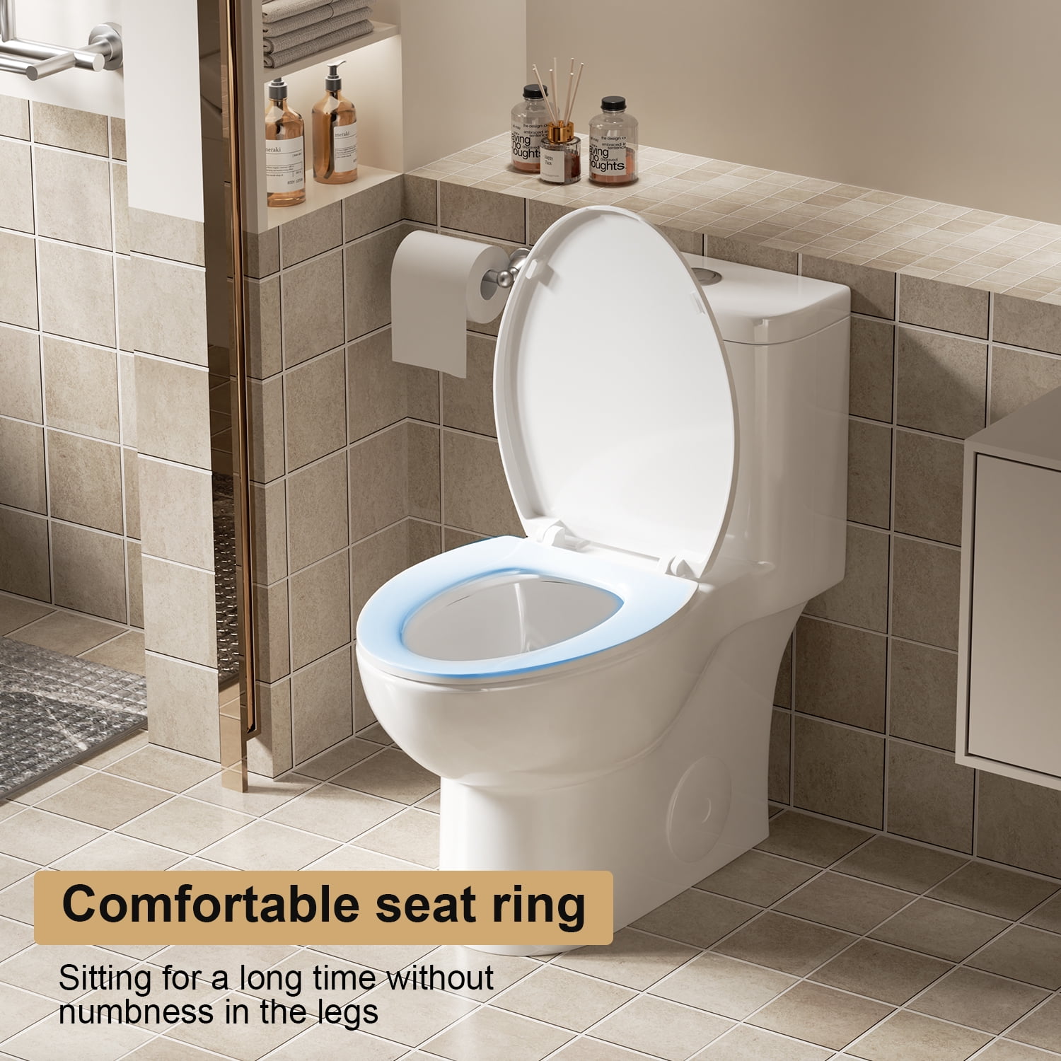 One-Piece Toilet,Powerful & Quiet Dual Flush Modern Toilet with Comfort Chair Seat,1.1/1.6 GPF,White