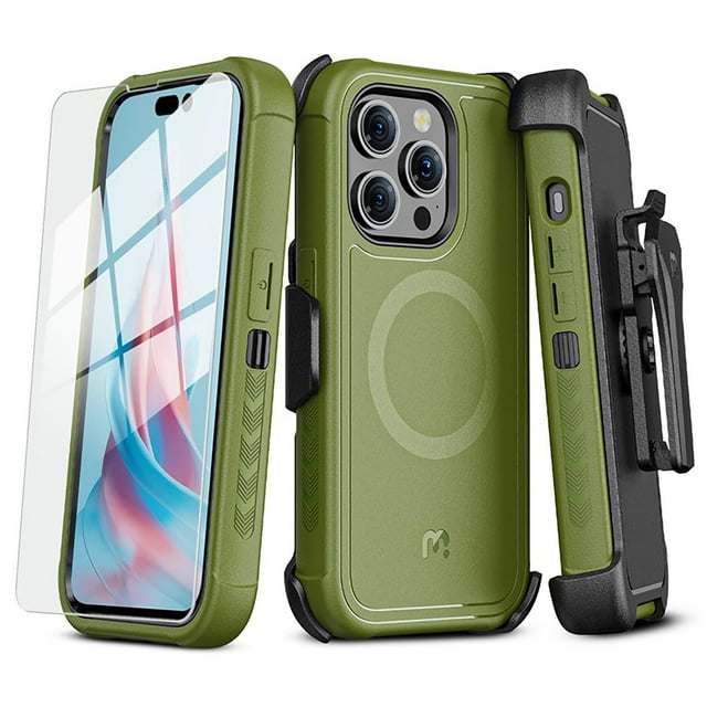 Funda MYBAT Maverick MagSafe clip para iPhone 15 PRO - Verde con mica