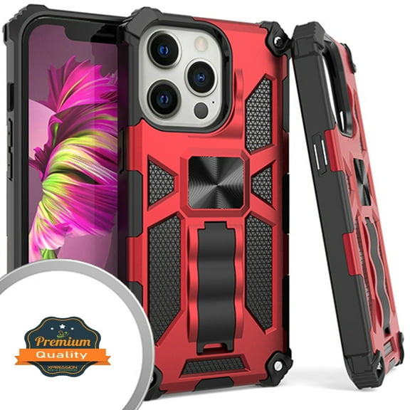 Xpression Case for Apple iPhone 13 (6.1") Cases with Invisible Kickstand Stand Dual Layer Hybrid Defender Military Grade Shockproof PC   TPU Phone Cover [Red]