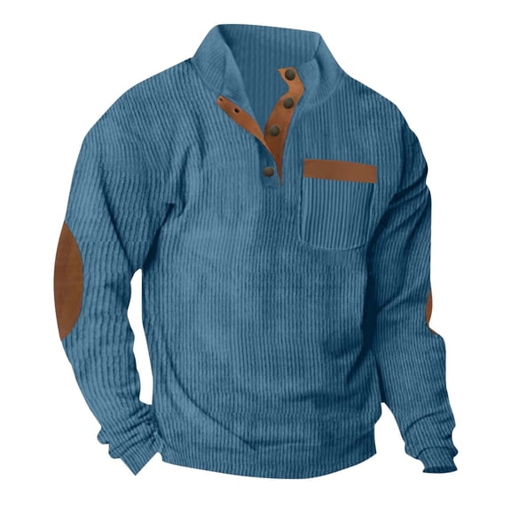 GUZOM Mens Long Sleeve Polo Shirts Henley Tops Casual Sweatshirts Button Up Corduroy Men's Pullovers,Size 3XL