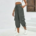 thumbnail image 2 of Women's Cargo Capri Pants Elastic Waist Athletic Hiking Summer Casual Joggers Capris, 2XL, 2 of 7