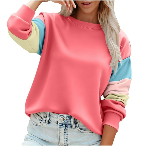 successthop Plus Size Womens Sweaters Casual Loose Crewneck Tops Lightweight Colorful Stripe Long Sleeve Knitwear Pink