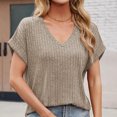 thumbnail image 4 of ClodeEU Women's Ribbed Knit Short Sleeve Top ,Solid Color Round Neck Loose Blouses C-Khaki,Womens Plus S, 4 of 8