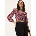 thumbnail image 5 of DressBerry Women's Printed Rayon Slub Crop Top Casual Summer Smocked Pattern Square Neck Long Puffed Sleeves Western Style Slip-On Light Weighted High Waist Blouse Top, 5 of 7