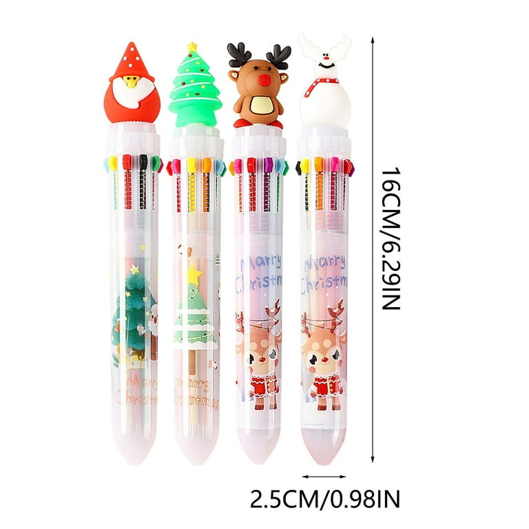 12Pcs Kawaii Christmas 6 Color Retractable Ballpoint Pen Cartoon