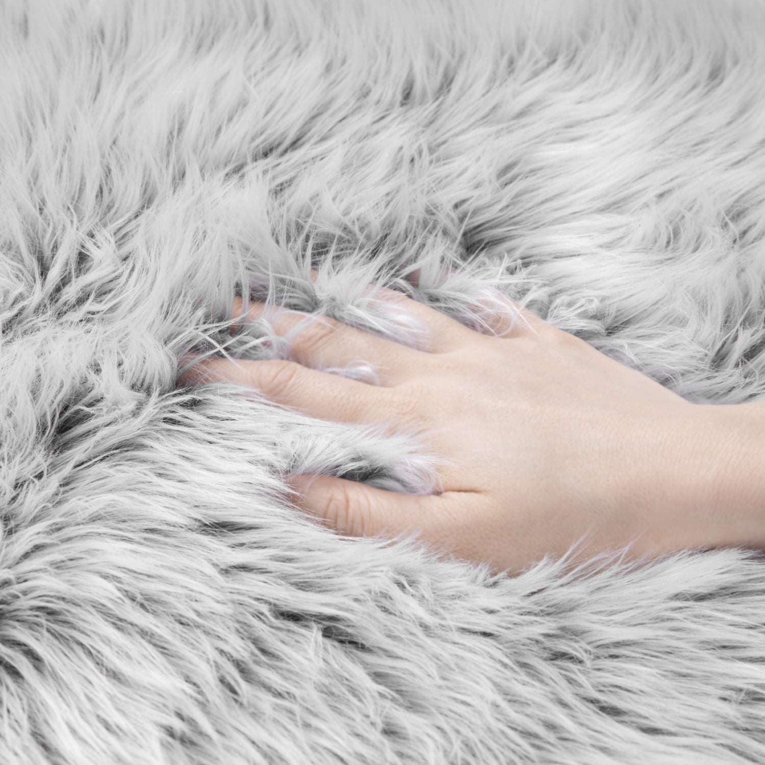 Deluxe Ultra Soft Faux Sheepskin Fur Series Fluffy Decorative Indoor Shag Area Rug, 3 x 5 Feet Rectangle, Gray and White, 1 Pack