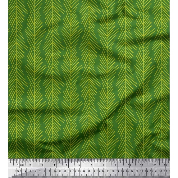 Soimoi Green Cotton Cambric Fabric Coconut Leaves Print Fabric by the Yard 42 Inch Wide