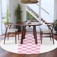 thumbnail image 3 of Minimalist Pink Round Rugs for Living Room 5ft Buffalo Check Plaid Farmhouse Farm Theme Non Slip Circle Rug Washable Low-Profile Indoor Carpet for Bedroom, Dining Room, Bathroom, 3 of 9