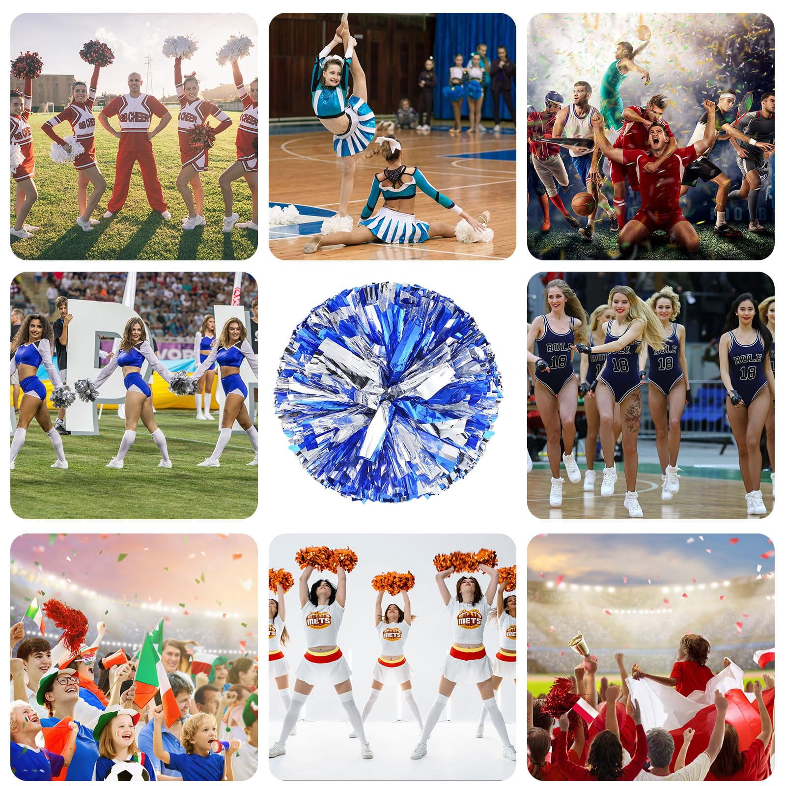 24 Pcs Cheerleading poms,pom poms Cheerleading with Straight Handle Style Cheer Pom Pomsfor Dance, Matches, Team Spirit Sports