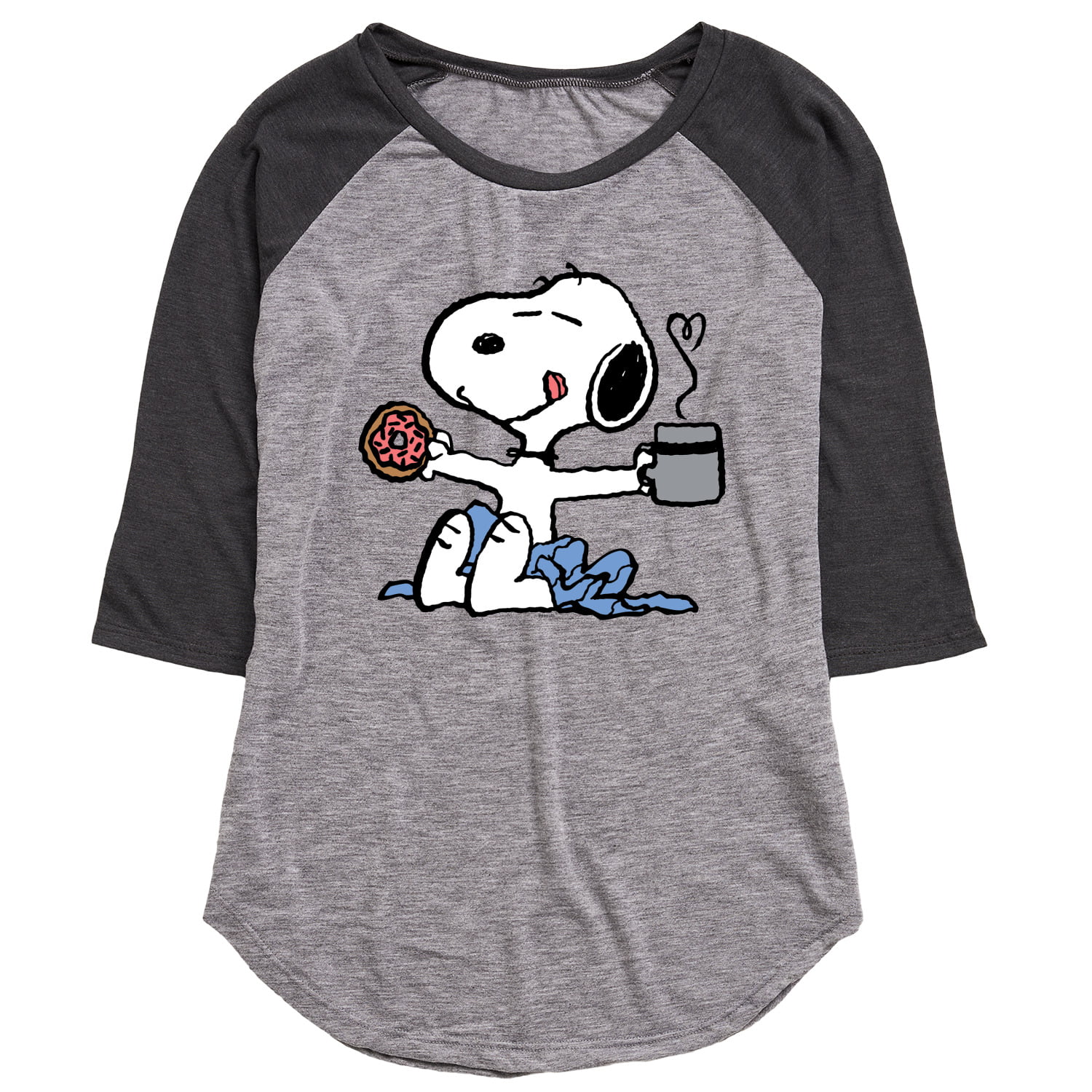 Peanuts - Donut Coffee Snoopy - Juniors Raglan Graphic T-Shirt ...