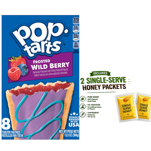 Pop-Tarts Frosted Wild Berry Toaster Pastries 13.5 oz (8 Count), With two single serving Honey