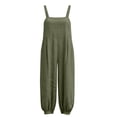 thumbnail image 5 of Women's Cotton‑Linen Spaghetti Strap Jumpsuit Solid‑Color Sleeveless Loose Harem‑Leg One‑Piece Pants with Side Pockets Green L(L), 5 of 8