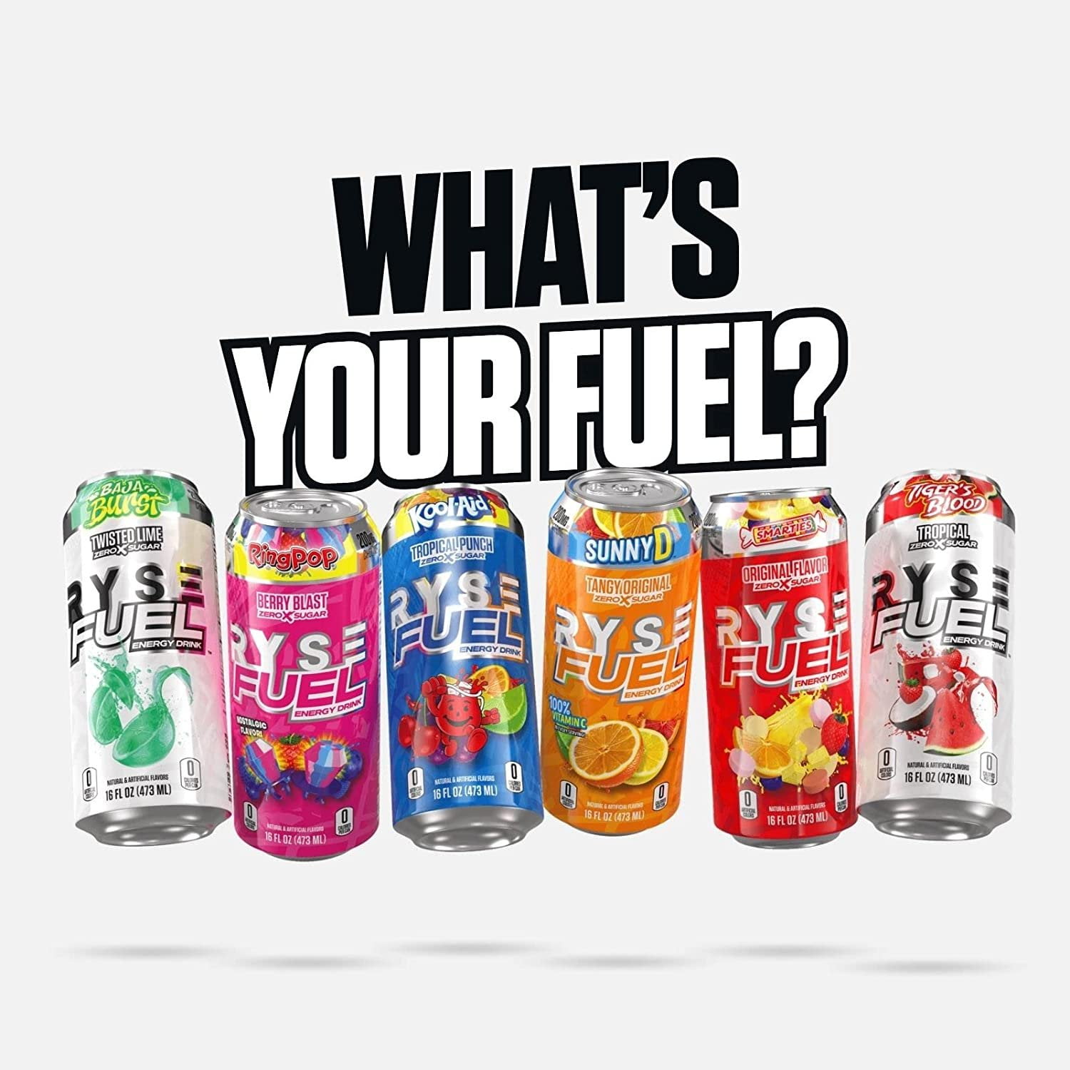 RYSE Fuel Energy Drink  On The Go Energy  0 Sugars  0 Calories  Vegan  200mg Caffeine  12 Pack Variety Pack