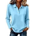 thumbnail image 2 of Stralyhd Shirts for Women Long Sleeve Button Down Collare Polo Shirts Casual Tops Basic Button Down Tees Fall Fashion Outfits Clothes Light Blue M, 2 of 5