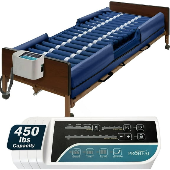 Proheal Low Air Loss Alternating Pressure Air Mattress with Pump, Raised Perimiter, & Automatic Alarm - 36” x 80” x 8/11"