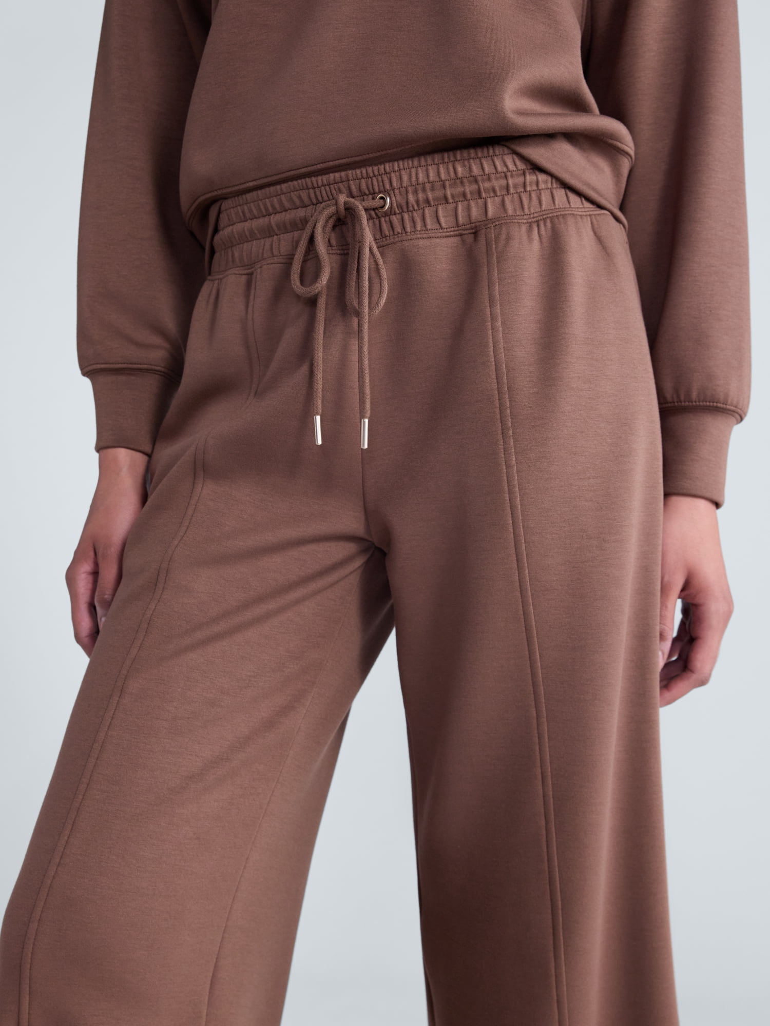 Scoop Women's and Women's Plus Scubaknit Wide Leg Tie Waist Seamed Pants, Regular, Short Lengths, Sizes XS-4X