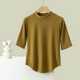 thumbnail image 3 of Fanxing Womens Mock Neck Shirts Short Sleeve T Shirts Elbow Length Sleeve Summer Tops Loose Fit Solid Color Tees Curved Hem Tshirts Yellow,XXXL, 3 of 7