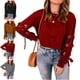 thumbnail image 3 of Jersey para mujer, camisa corta con cordones, mangas largas, cuello redondo, hombros caídos, túnica holgada de otoño para otoño, primavera, vino rojo XL, 3 of 5
