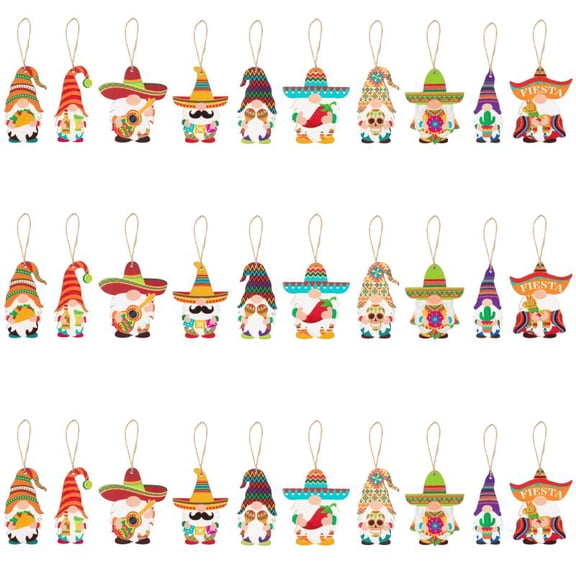 Belanttega Mexican Festival Elf Wooden Pendant 31 Pieces Set - Traditional Craft Ornaments Decorations Must-have Mexican Holiday Celebrations, Birthday Party Home Decor Ideal Gifts