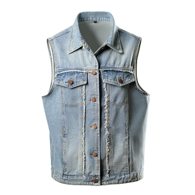 Pisexur Jean Jacket Vest Men's Button Opening And Closing Solid Color Turn-down Collar Sleeveless Jacket Denim Jacket for Men Plus Size Fall Jackets for Men