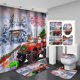 thumbnail image 1 of Juego de cortinas de ducha de Navidad para baño, 4 piezas de cortina de ducha de Navidad/alfombras de baño antideslizantes/tapa de inodoro/alfombra de baño, divertida decoración de alfombrilla de coch, 1 of 5