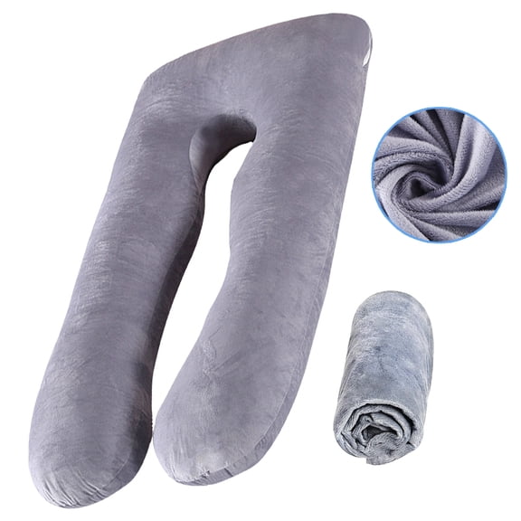 U-Shape Ergonomic Body Pillow for Adults, Maternity Must-Have for Sleeping & Back Support, Pregnancy Essentials with Machine-Washable Gray Cover