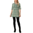 thumbnail image 2 of INSPIRE CHIC Women's Vintage Check Button Down Shirts V Neck 3/4 Sleeve Christmas Plaid Casual Tunic Blouse Top S Green, 2 of 6