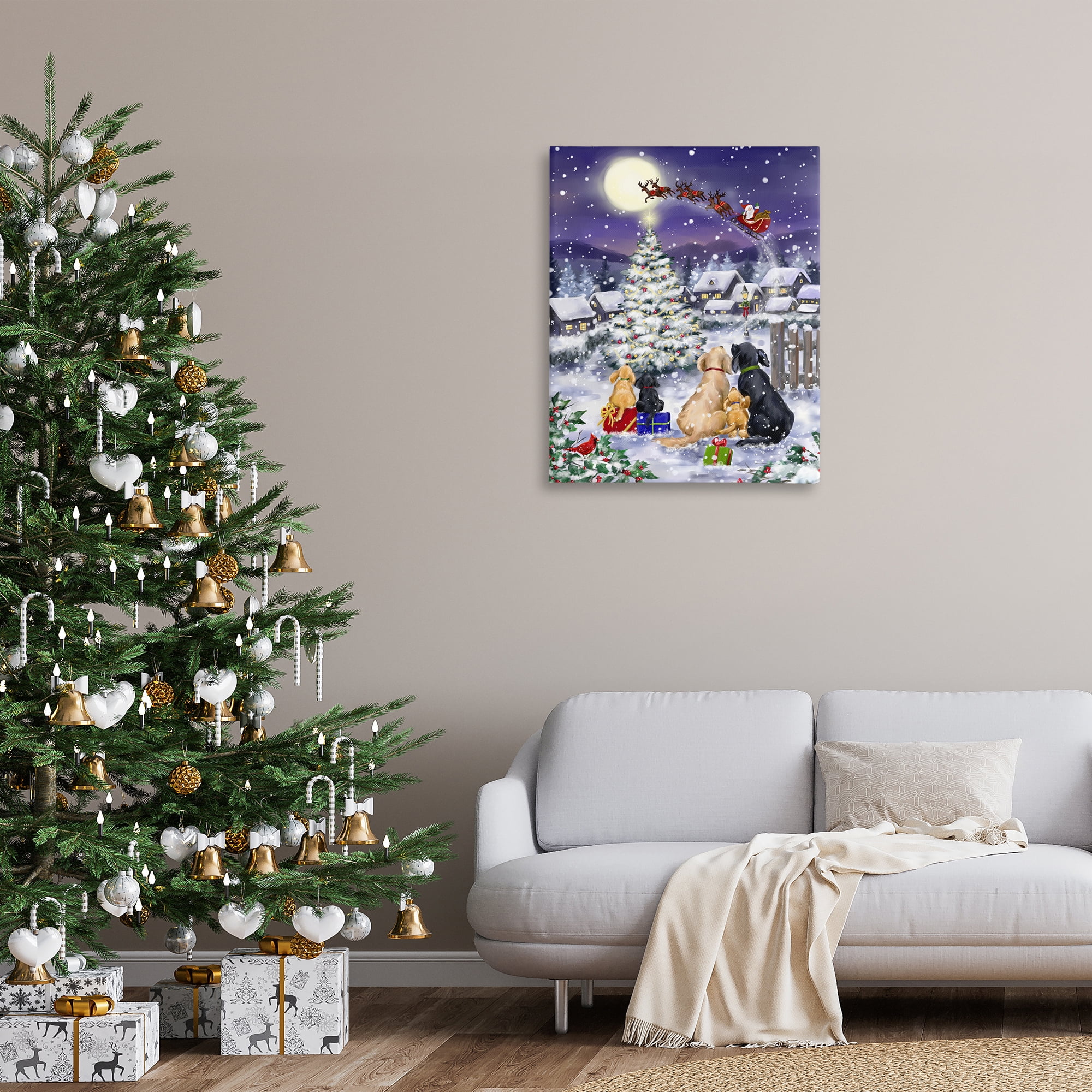 Stupell Industries Santa Over Snowy Dogs Holiday Painting Gallery Wrapped Canvas Art Prints Wall Art, 30 x 40