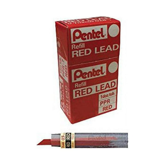 Pentel Lead 0.5mm, Red, 12 Leads per Tube, Box of 12 Tubes (PPR-5)