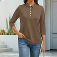 thumbnail image 6 of 3/4 Length Sleeve Womens Tops 2026 Spring Summer Collared Polo Shirts V Neck Casual Basic Polos Tees Shirt Brown 3XL, 6 of 6