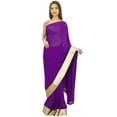 thumbnail image 3 of Atasi Indian Purple Sari Women's Designer Georgette Saree With Blouse Piece, 3 of 7
