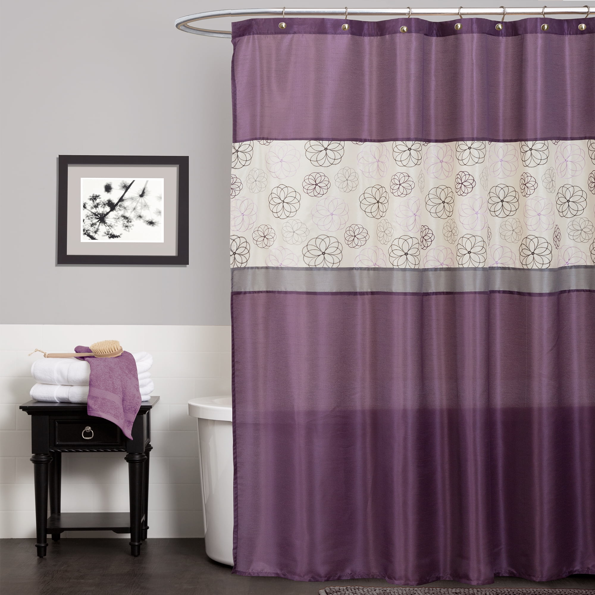 Lush Decor Covina Floral Shower Curtain, 72x72, Purple, Single