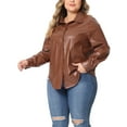 thumbnail image 4 of Agnes Orinda Plus Size Faux Leather Shirts for Women Long Sleeves Button Motorcycle Casual Jacket, 4 of 4