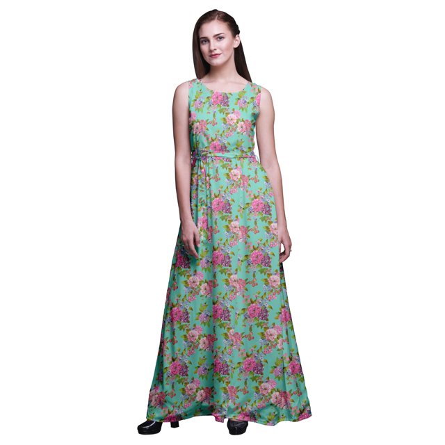 Bimba Robe Longue Décontractée Sans Manches à Col Rond pour Femmes, Imprimé Floral, Très Petit