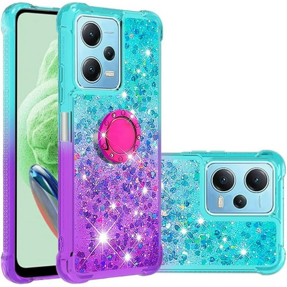 Slim Fit Phone Case for Redmi Note 12 4G, Bling Shiny Quicksand Effect TPU Bumper Case with Four Corners Heavy Anti-Fall Protection for Redmi Note 12 4G,Blue Purple
