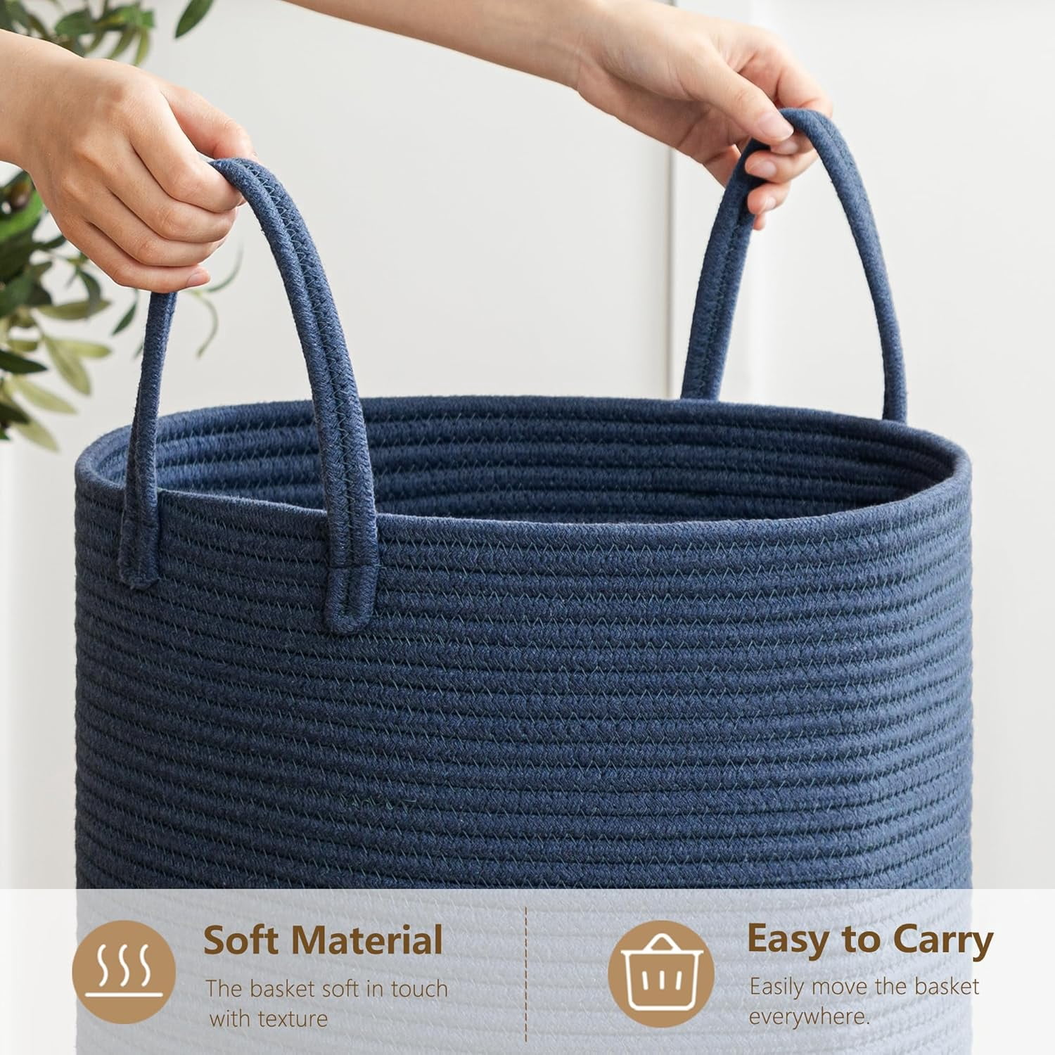 TT-Laundry Basket, 72L Woven Laundry Hamper, Baby Nursery Hamper for Toys, Blanket Basket for Living Room, Clothes Hamper for Bedroom&Baby Room, Blue