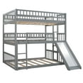 thumbnail image 6 of Full-Over-Full-Over-Full Triple Bed with Built-in Ladder and Slide , Triple Bunk Bed with Guardrails, Gray, 6 of 9