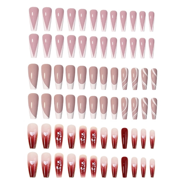 Uñas postizas, uñas postizas a presión, uñas postizas de cobertura completa para mujeres y niñas, (3 cajas, 24 piezas cada una) 1093