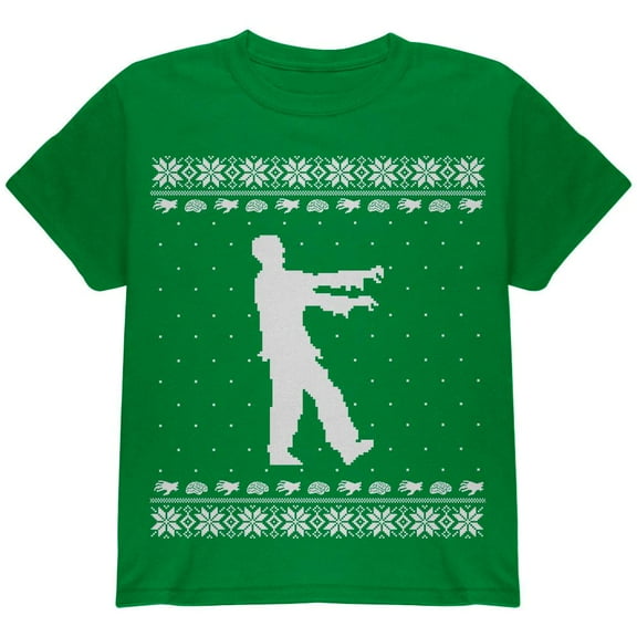 Big Zombie Ugly Christmas Sweater Green Youth T-Shirt - Youth Medium