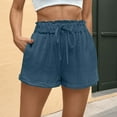thumbnail image 4 of Roncen Women's Casual Shorts - Summer Linen-like Washed Crinkle Pocket Solid Color Drawstring Elastic Waist with Functional Pockets, 4 of 8