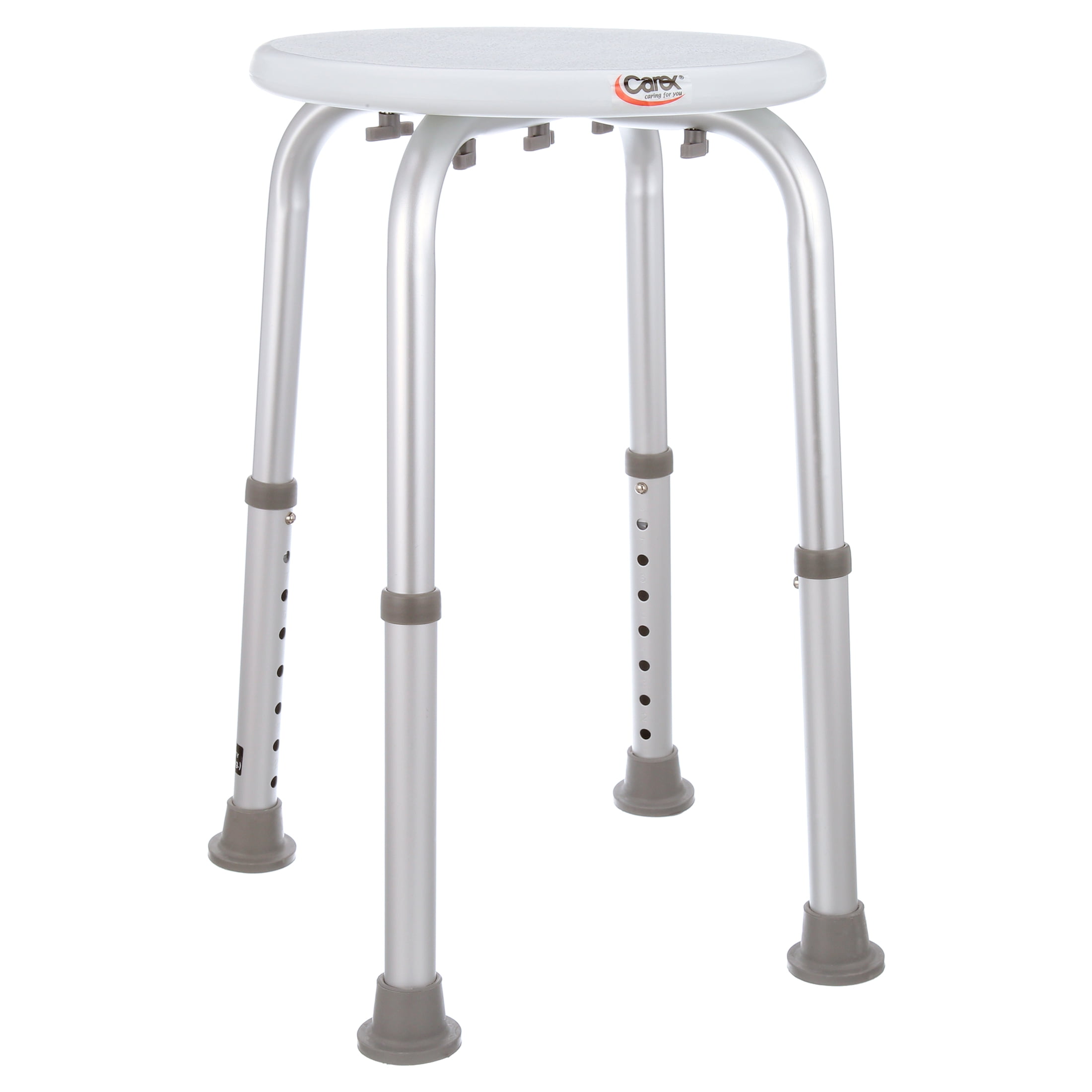 Carex Compact Round Shower Stool Height Adjustable Tool Free Assembly 250 lb Weight Capacity