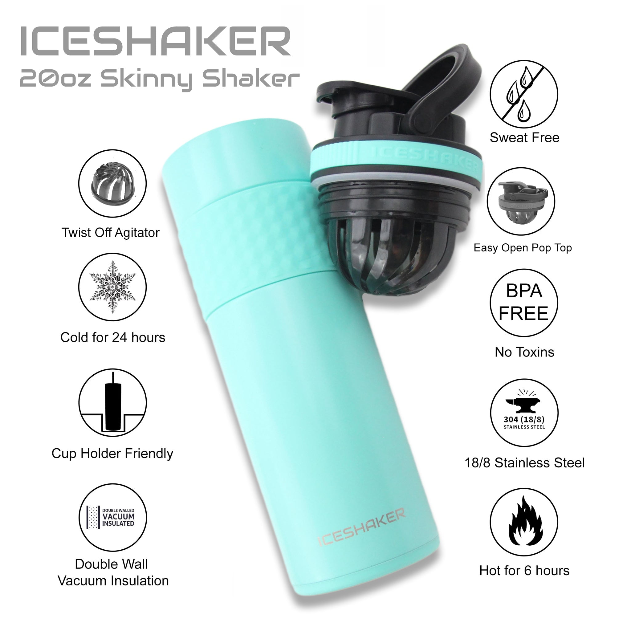 SkinnyFit Super Shaker Bottle 20oz. BPA free with Mixing Grid Technology,  Leak Proof, Cup Holder Compatible