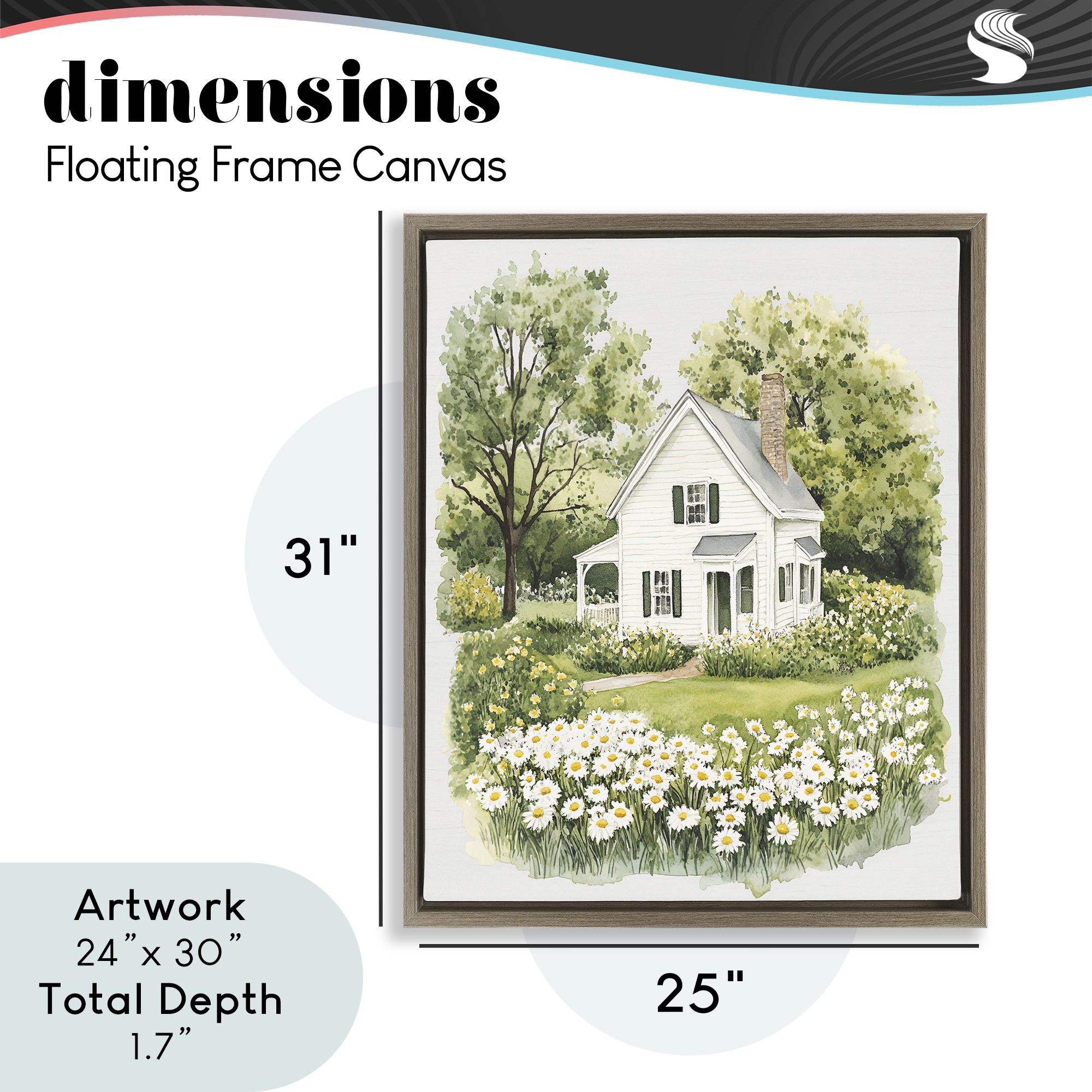 Quaint Countryside Cottage Garden Brown Framed Floater Canvas Wall Art, design by Lettered and Lined