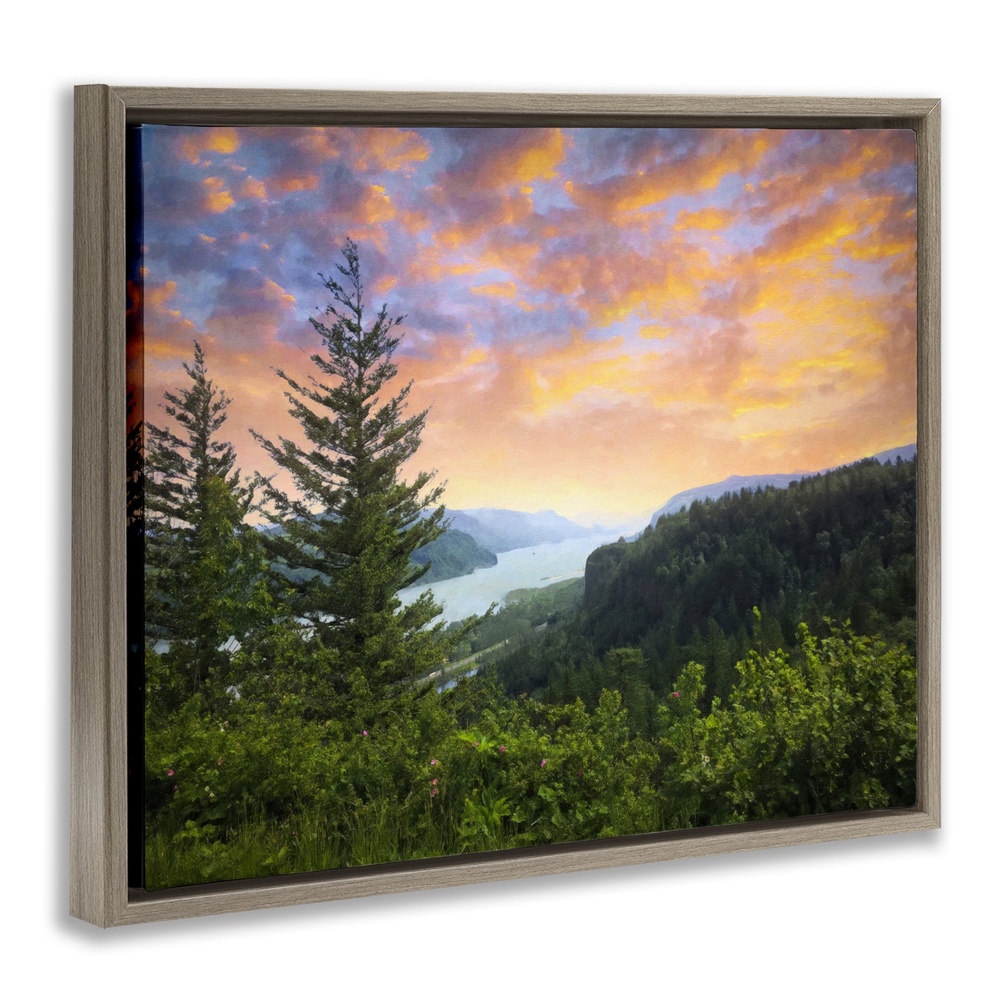 Stupell Industries Scenic Overlook at Sunset Landscape & Nature Painting Brown Floater Framed Canvas Art Print Wall Art, 21 x 17