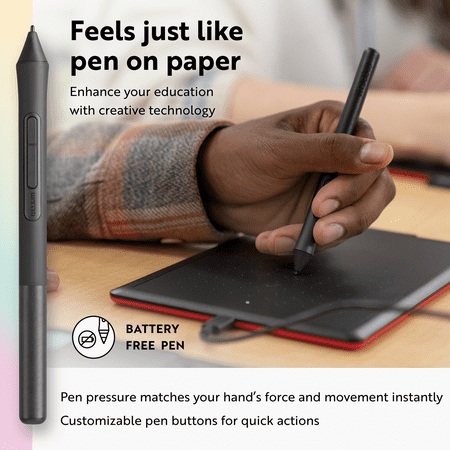 One by Wacom Student Drawing Tablet (small) – Works with Chromebook, Mac, PC - Black/Red