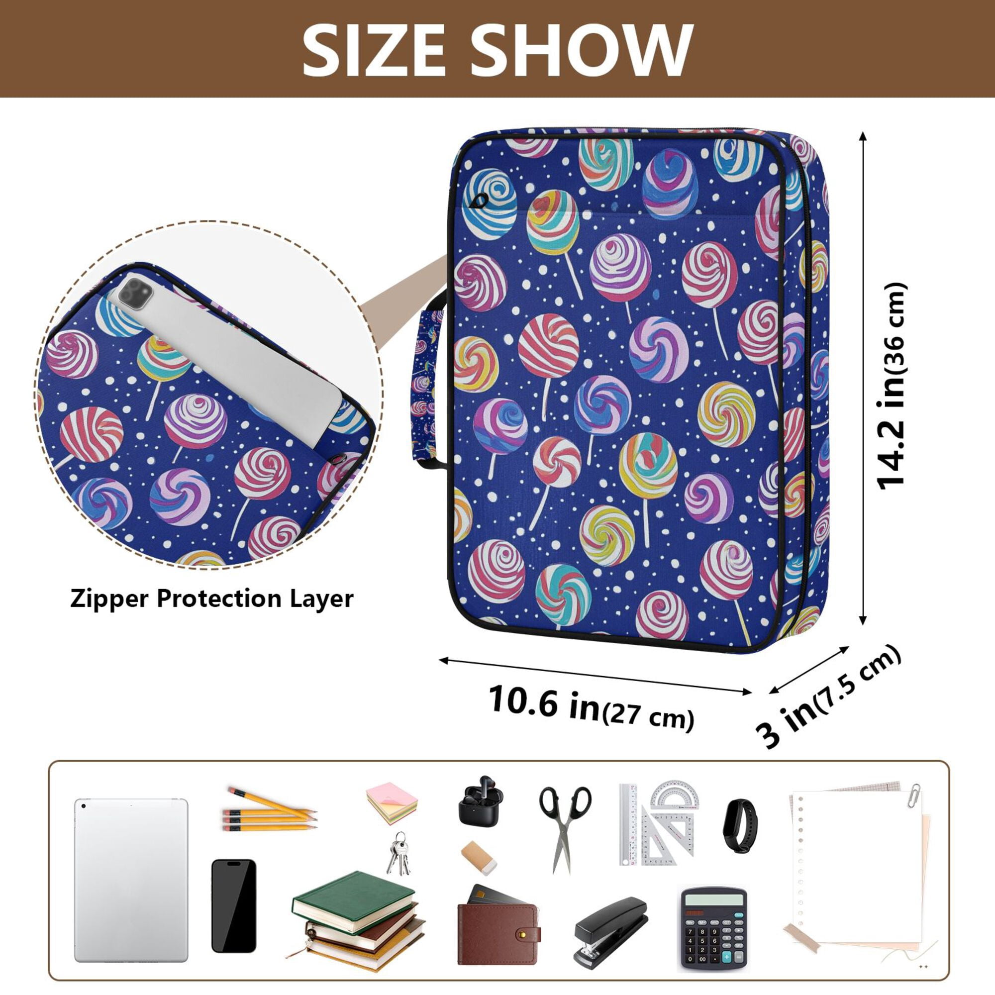 FORMRS Accordion File Folder A4 Size 7-Pocket Expanding Document Organizer Bag with 3 Ring Binder, Blue Colorful Candies